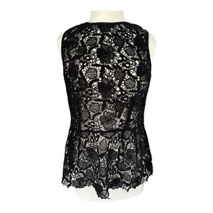 CAbi Black Floral Needle Lace Sleeveless Peplum